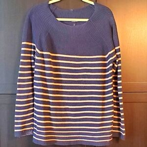 Lands' End Striped Navy Blue and Cream Sweater Size Large 14 - 16